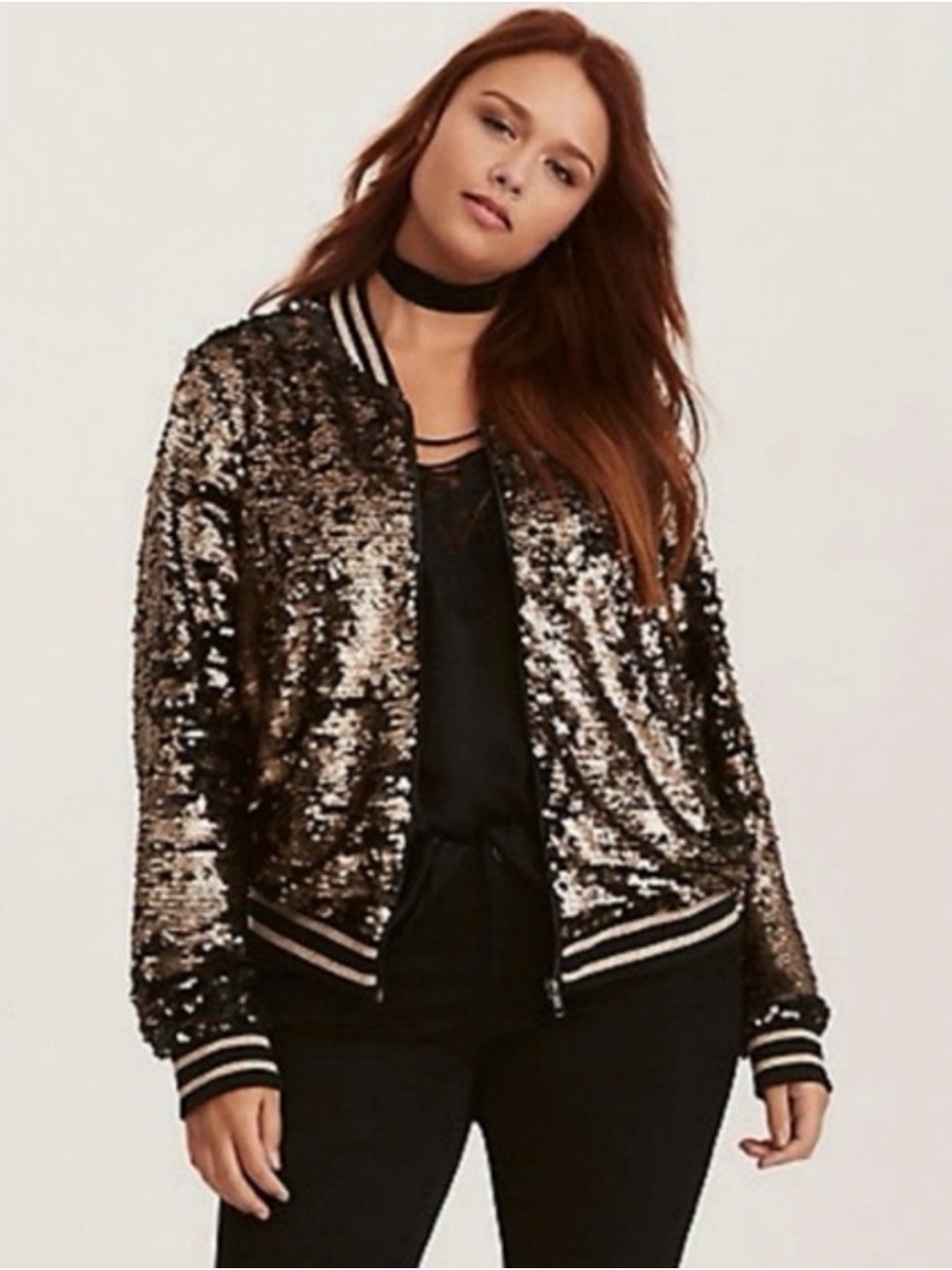 torrid Runway Collection 2x Metallic Gold and Black Sequin Bomber Jacket Party